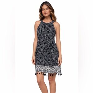 ✨ Emma & Michele Black & White Tassel Hem Shift Dress | Size S Like New